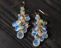 - Rainbow Moonstone and Welo Ethiopian Opal Cascade Cluster Earrings, Long Statement Earrings