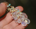 - Rainbow Moonstone and Welo Ethiopian Opal Cascade Cluster Earrings, Long Statement Earrings