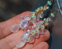 - Rainbow Moonstone and Welo Ethiopian Opal Cascade Cluster Earrings, Long Statement Earrings