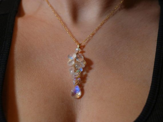 Rainbow Moonstone and Welo Ethiopian Opal Pendant, Cascade