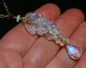 - Rainbow Moonstone and Welo Ethiopian Opal Pendant, Cascade Statement Necklace