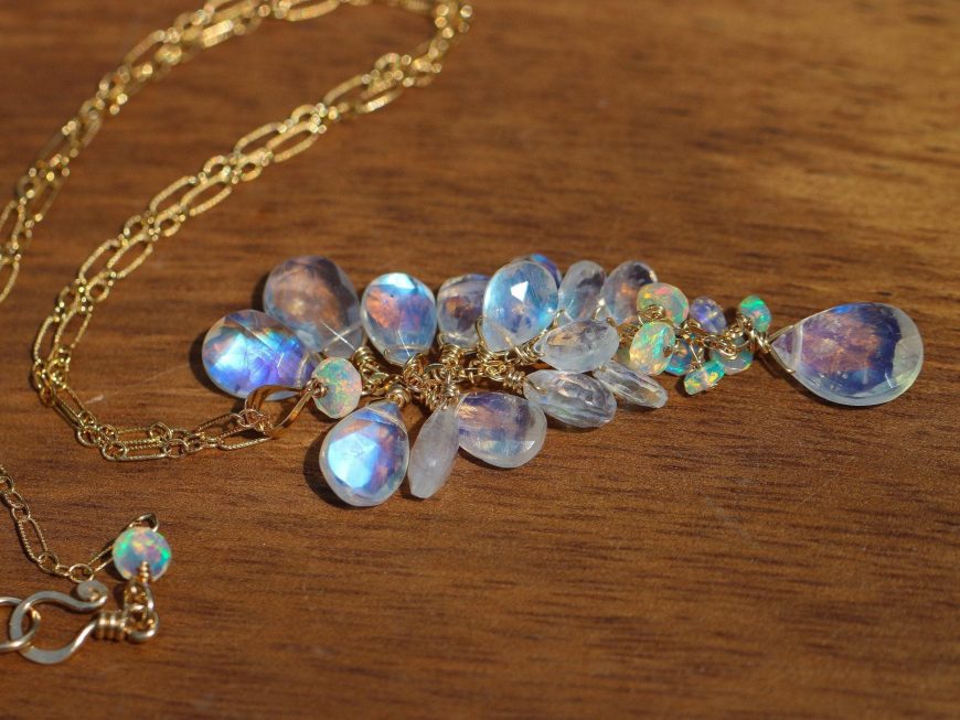 Rainbow Moonstone and Welo Ethiopian Opal Pendant, Cascade