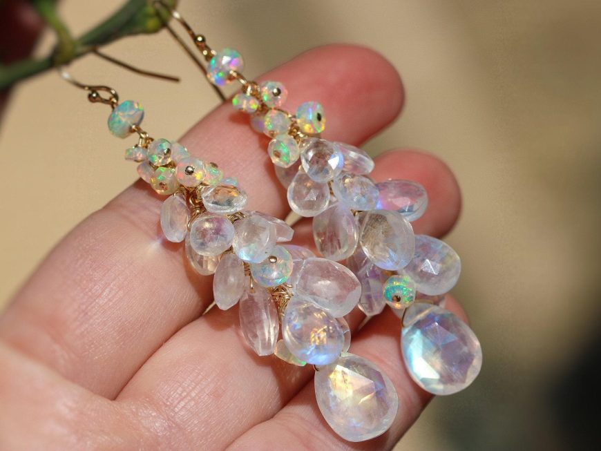 Rainbow Moonstone and Welo Ethiopian Opal Pendant, Cascade