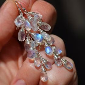 The Blue Ice Earrings – Rainbow Moonstone Earrings, Blue Fire Moonstone Dangle Earrings