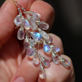 The Blue Ice Earrings – Rainbow Moonstone Earrings, Blue Fire Moonstone Dangle Earrings