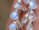 - Rainbow Moonstone Earrings, Blue Fire Moonstone Dangle Earrings