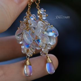 The Blue Unicorn Earrings – Rainbow Moonstone Earrings, Luxury Cascade Earrings