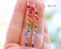 - Rainbow Multi Gemstone Drop Earrings, Linear Gemstone Earrings