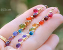 - Rainbow Multi Gemstone Drop Earrings, Linear Gemstone Earrings