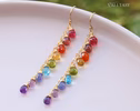 - Rainbow Multi Gemstone Drop Earrings, Linear Gemstone Earrings