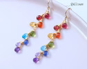 - Rainbow Multi Gemstone Drop Earrings, Linear Gemstone Earrings