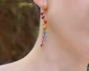 - Rainbow Multi Gemstone Drop Earrings, Linear Gemstone Earrings