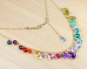 - Rainbow Multi Gemstone Necklace in Gold Filled, Precious Drop Necklace