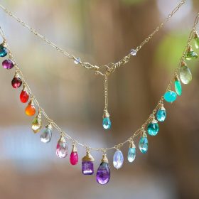 The Fancy Day Necklace – Rainbow Multi Gemstone Necklace in Gold Filled, Precious Drop Necklace