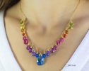 - Rainbow Multi Gemstone Necklace in Gold Filled, Precious Drop Necklace