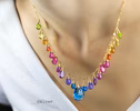 - Rainbow Multi Gemstone Necklace in Gold Filled, Precious Drop Necklace