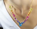 - Rainbow Multi Gemstone Necklace in Gold Filled, Precious Drop Necklace