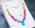 - Rainbow Multi Gemstone Necklace in Gold Filled, Precious Drop Necklace