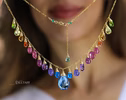 - Rainbow Multi Gemstone Necklace in Gold Filled, Precious Drop Necklace