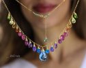 - Rainbow Multi Gemstone Necklace in Gold Filled, Precious Drop Necklace