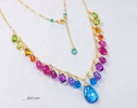 - Rainbow Multi Gemstone Necklace in Gold Filled, Precious Drop Necklace
