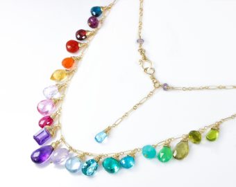 - Rainbow Multi Gemstone Necklace in Gold Filled, Precious Drop Necklace