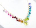 - Rainbow Multi Gemstone Necklace in Gold Filled, Precious Drop Necklace