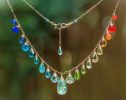 - Rainbow Multi Gemstone Necklace in Gold Filled, Precious Drop Necklace