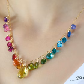 The Fancy Summer Necklace – Rainbow Multi Gemstone Necklace in Gold Filled, Precious Drop Necklace