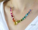 - Rainbow Multi Gemstone Necklace in Gold Filled, Precious Drop Necklace