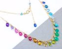 - Rainbow Multi Gemstone Necklace in Gold Filled, Precious Drop Necklace