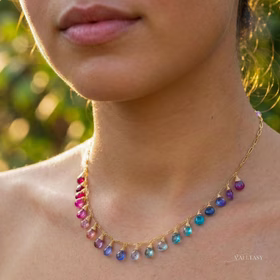 The Mermaid Dream Necklace – Rainbow Multi Gemstone Necklace in Gold Filled, Precious Drop Necklace