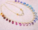 - Rainbow Multi Gemstone Necklace in Gold Filled, Precious Drop Necklace