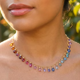 The Mermaid Fantasy Necklace – Rainbow Multi Gemstone Necklace in Gold Filled, Precious Drop Necklace