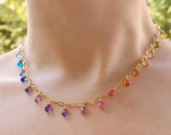 - Rainbow Precious Drop Gemstone Necklace