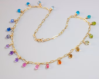 - Rainbow Precious Drop Gemstone Necklace