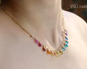 - Rainbow Precious Drop Gemstone Necklace, Colorful Necklace with a Paperclip Chain