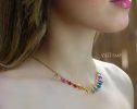 - Rainbow Precious Drop Gemstone Necklace, Colorful Necklace with a Paperclip Chain