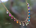 - Rainbow Precious Drop Gemstone Necklace, Colorful Necklace with a Paperclip Chain