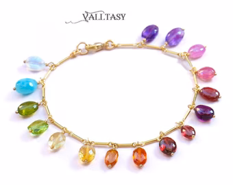 - Rainbow Precious Gemstone Bracelet, Multi Stone Chain Bracelet
