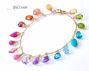 - Rainbow Precious Gemstone Bracelet, Multi Stone Chain Bracelet