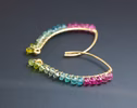 - Rubellite Pink, Green and Paraiba Blue Tourmaline Earrings, Modern Linear Gemstone Earrings