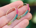 - Rubellite Pink, Green and Paraiba Blue Tourmaline Earrings, Modern Linear Gemstone Earrings