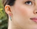- Rubellite Pink, Green and Paraiba Blue Tourmaline Earrings, Modern Linear Gemstone Earrings