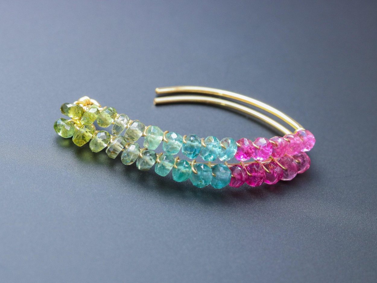 - Rubellite Pink, Green and Paraiba Blue Tourmaline Earrings, Modern Linear Gemstone Earrings