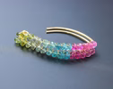 - Rubellite Pink, Green and Paraiba Blue Tourmaline Earrings, Modern Linear Gemstone Earrings