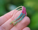 - Rubellite Pink, Green and Paraiba Blue Tourmaline Earrings, Modern Linear Gemstone Earrings