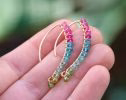 - Rubellite Pink, Green and Paraiba Blue Tourmaline Earrings, Modern Linear Gemstone Earrings