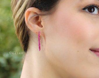 - Rubellite Pink Tourmaline Earrings, Modern Linear Gemstone Earrings