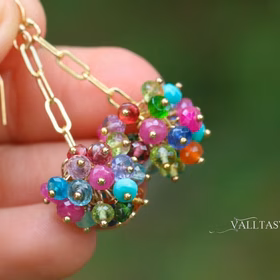 The Confetti Earrings – Semi Precious Gemstone Earrings, Colorful Gemstone Chain Earrings